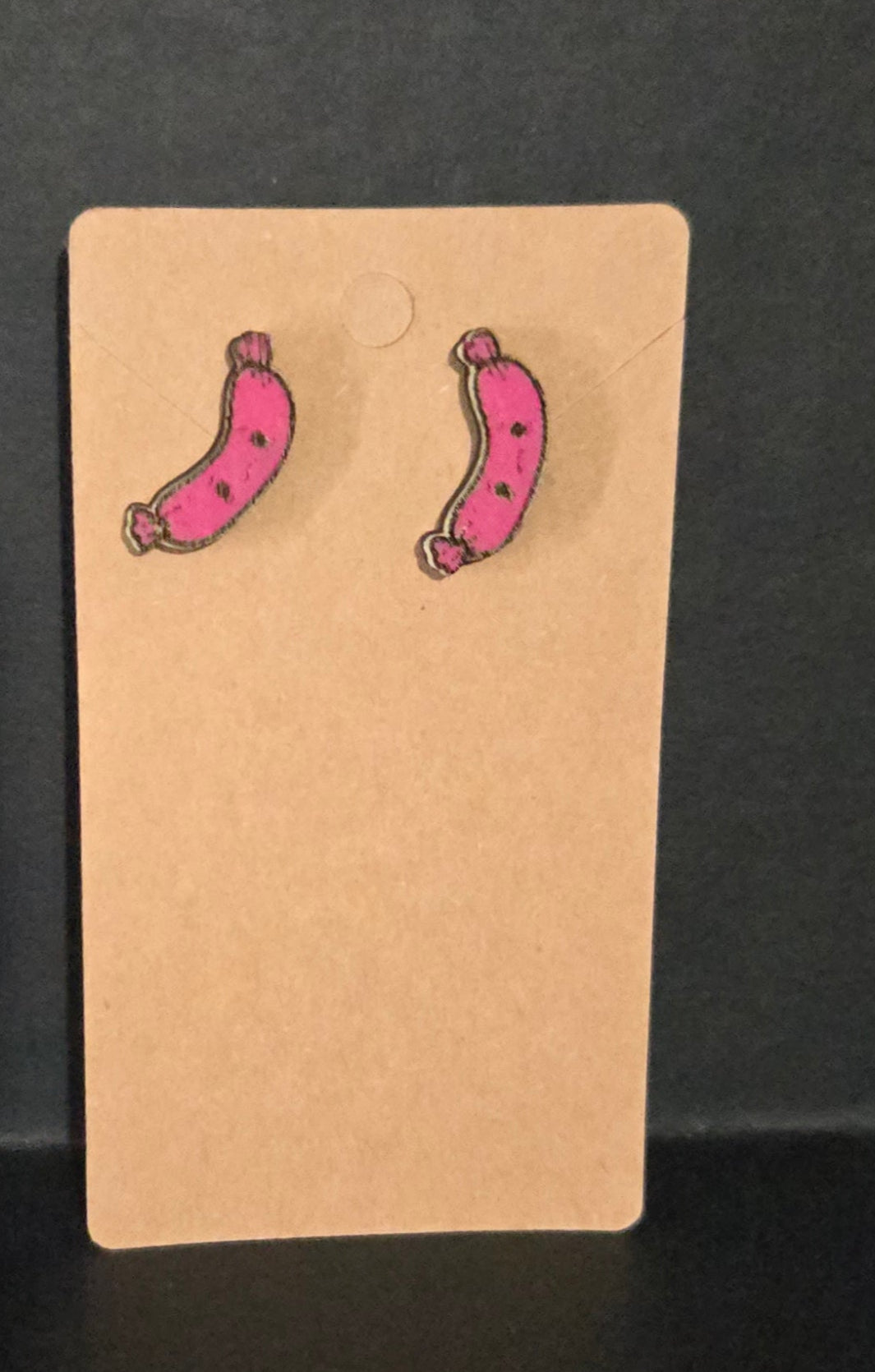 Wood Stud Earrings- Sausages