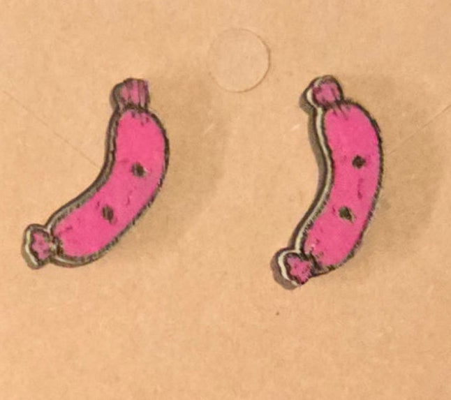 Wood Stud Earrings- Sausages