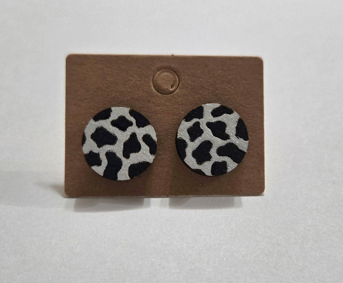Wood Stud Earrings-Cow Print