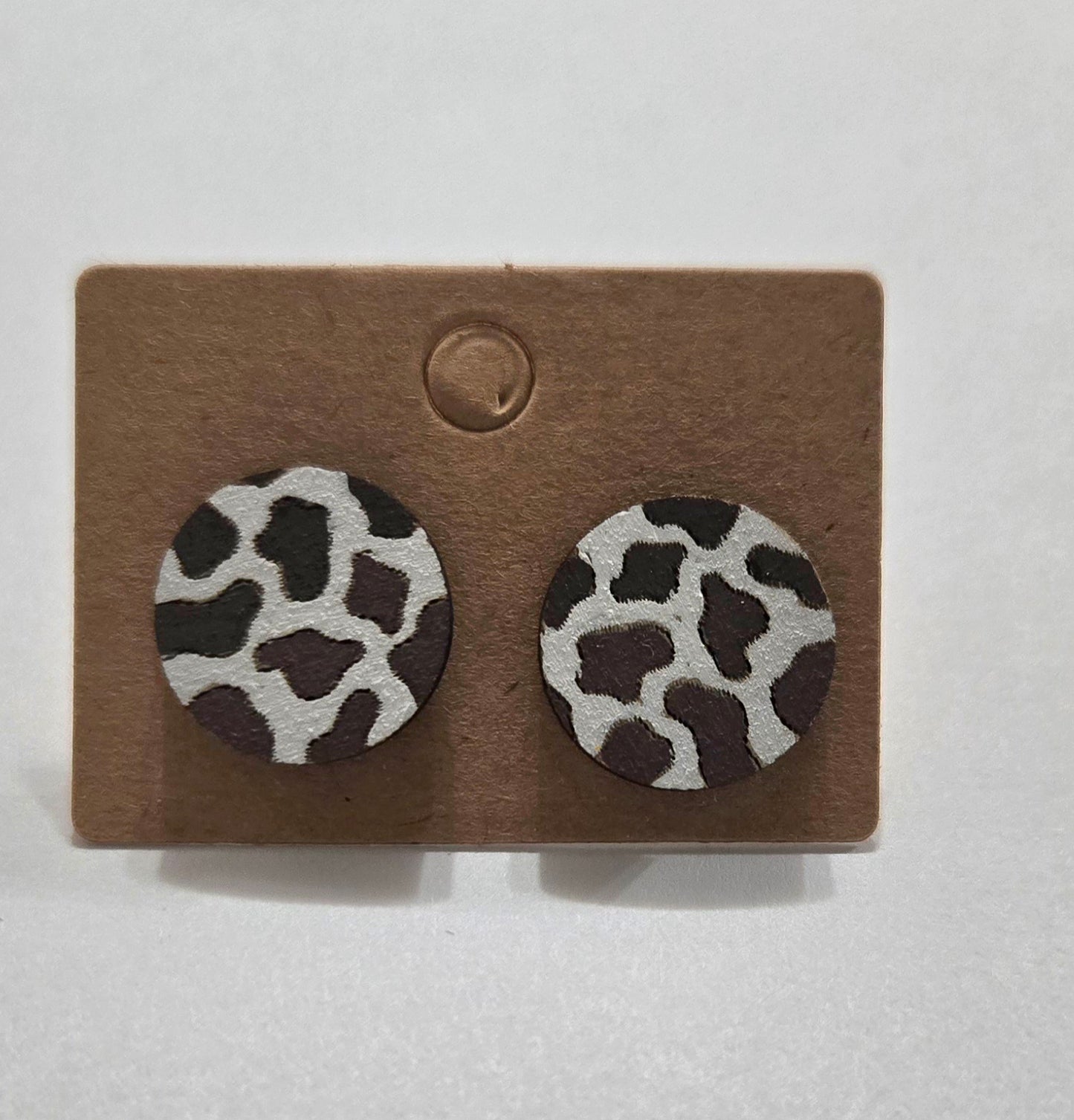 Wood Stud Earrings-Cow Print