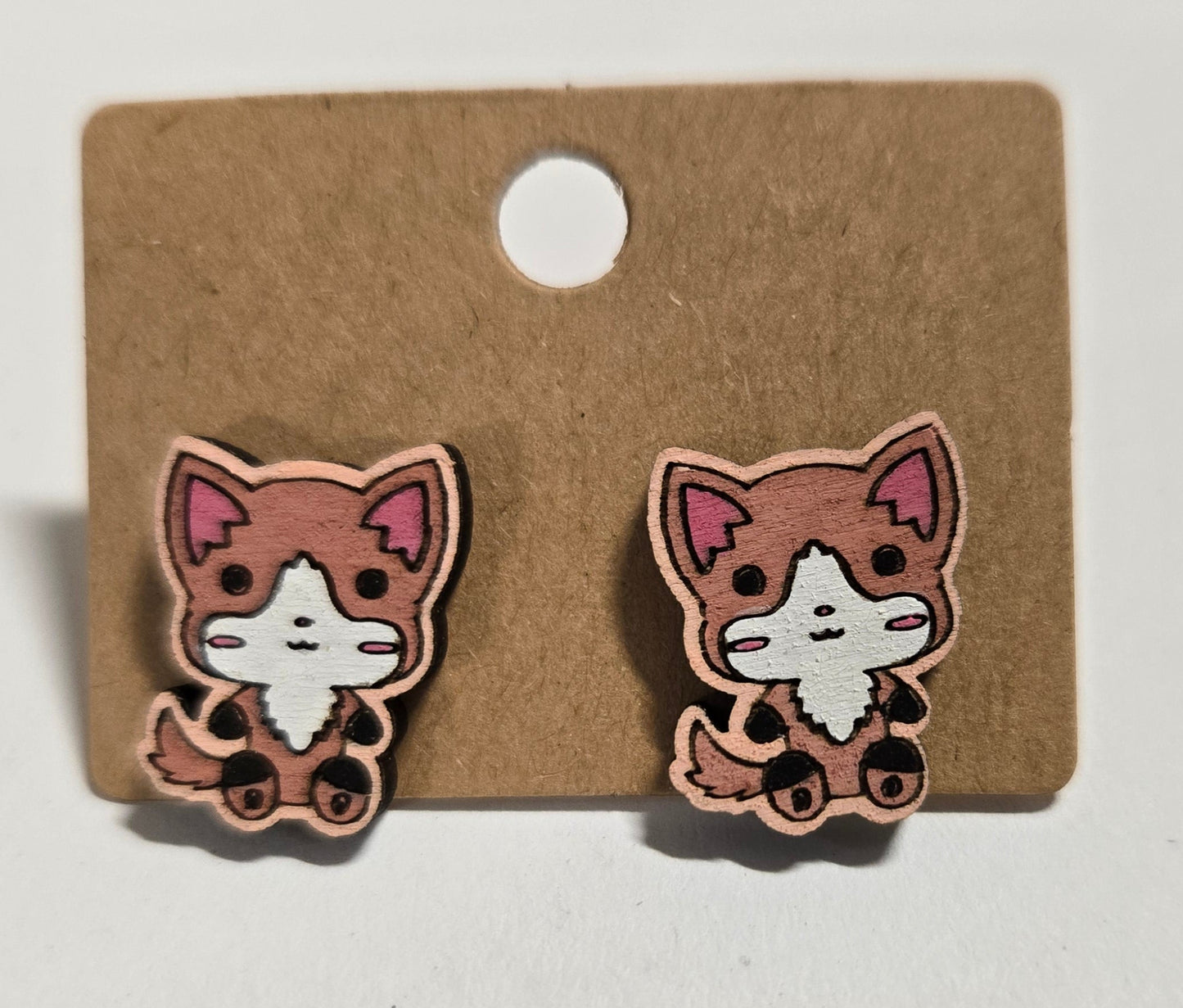 Wood Stud Earrings-Cat