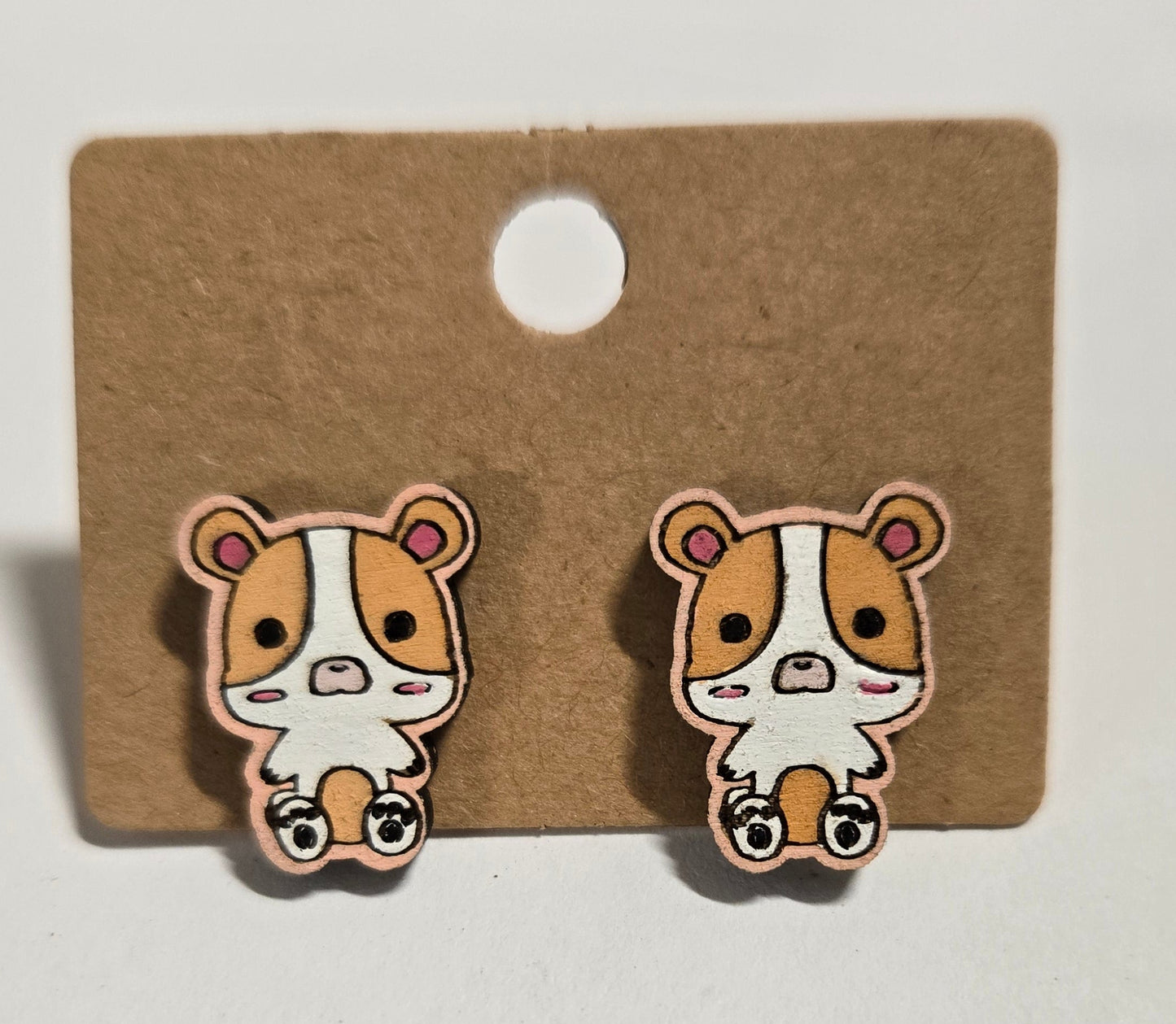 Wood Stud Earrings-Hamster Critter