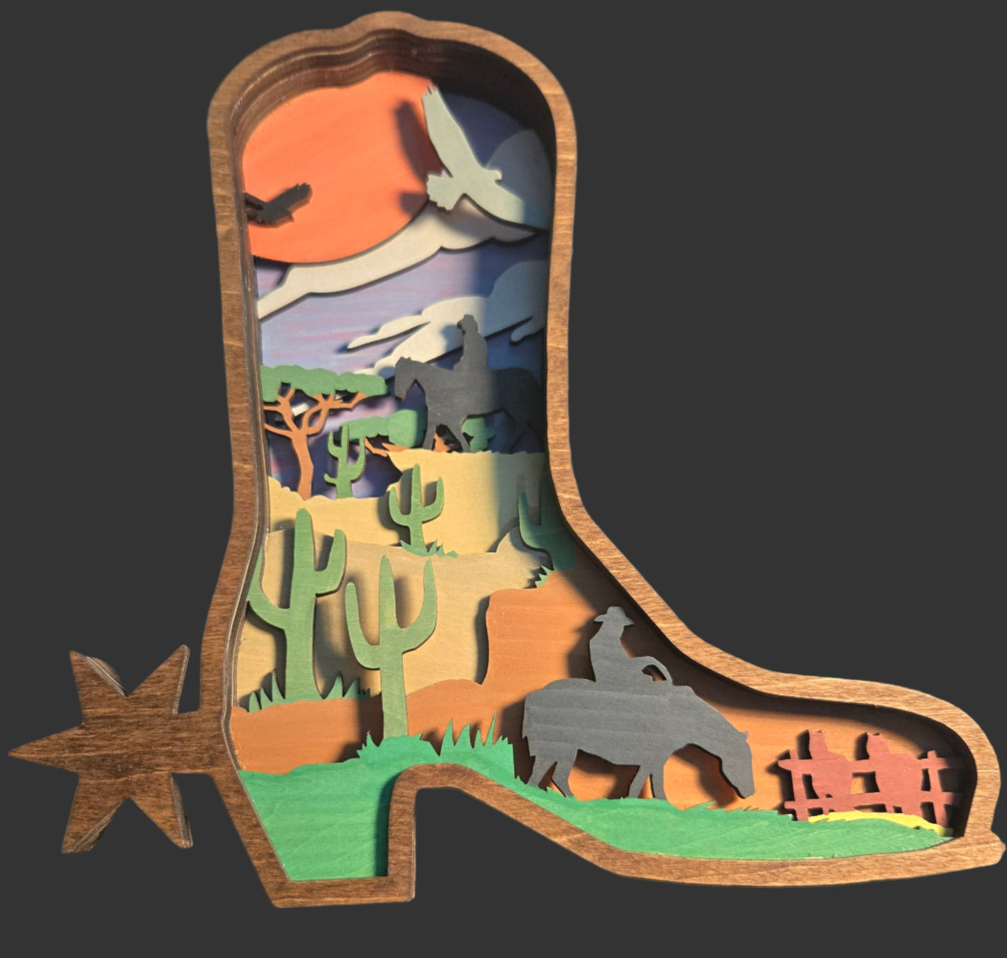 3D Layered Wood Cowboy Boot