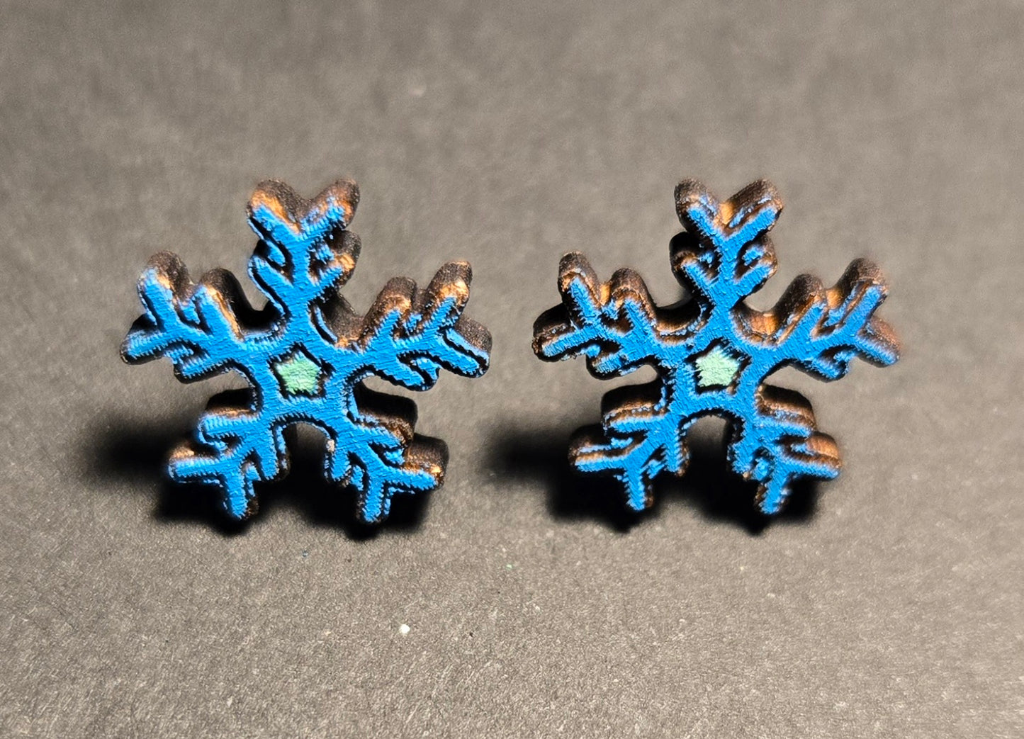 Wood Stud Earrings-Snowflake