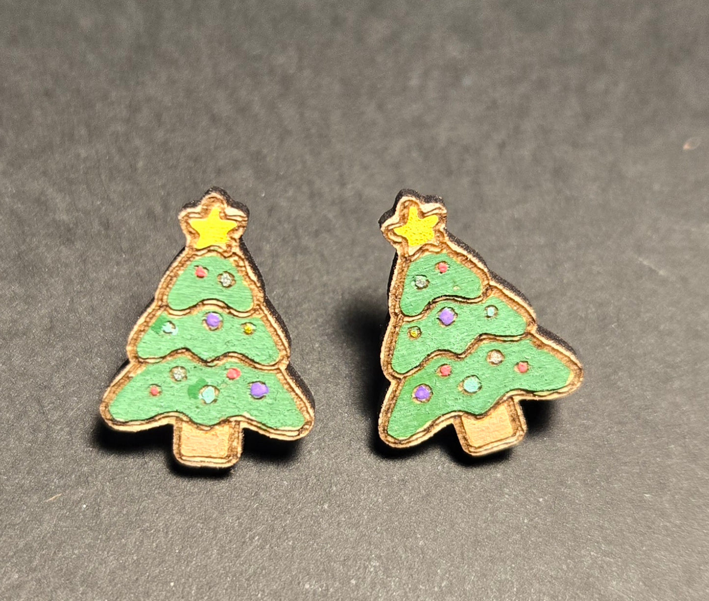 Wood Stud Earrings- Christmas Tree