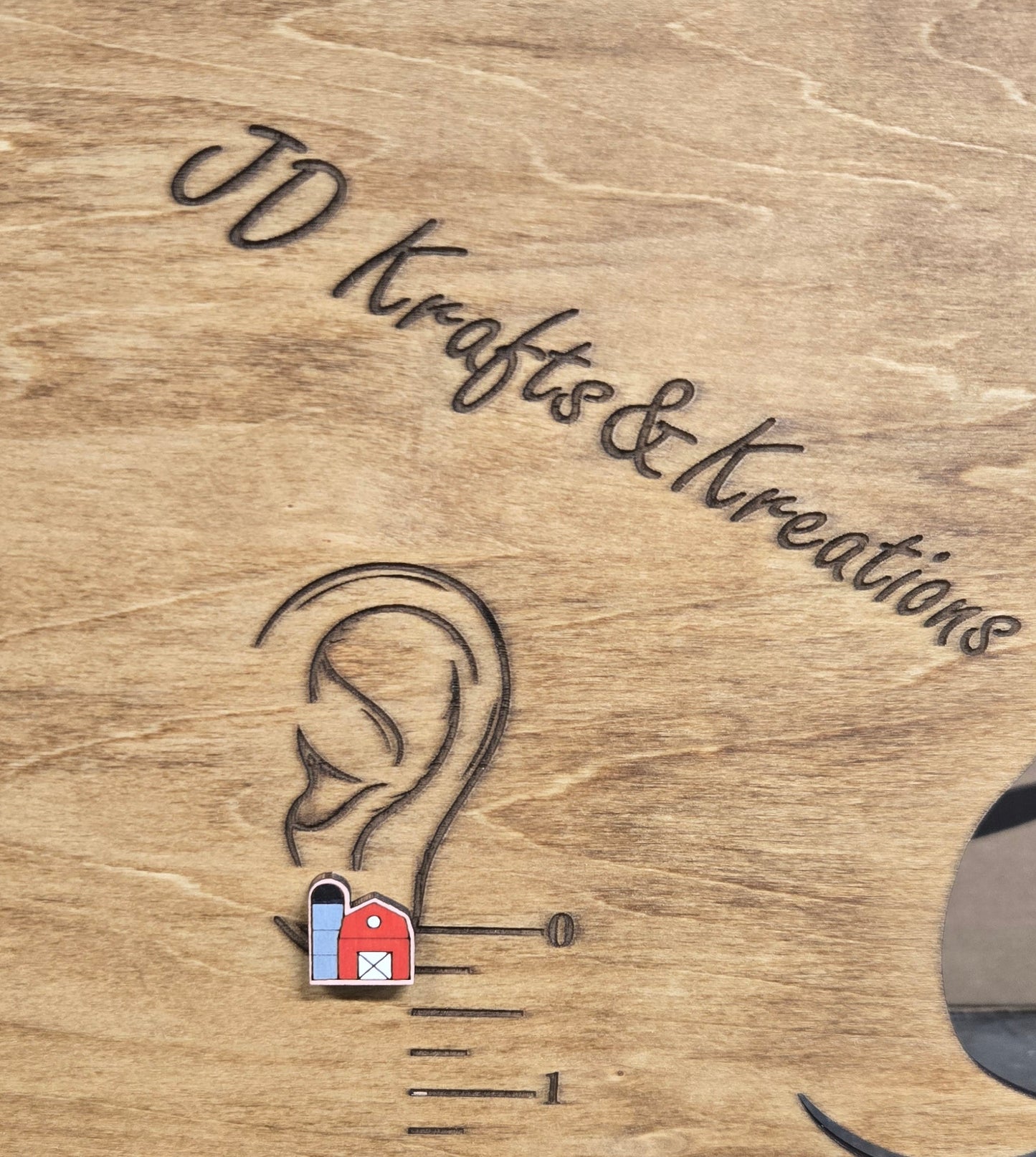Wood Stud Earrings- Barn with Silo