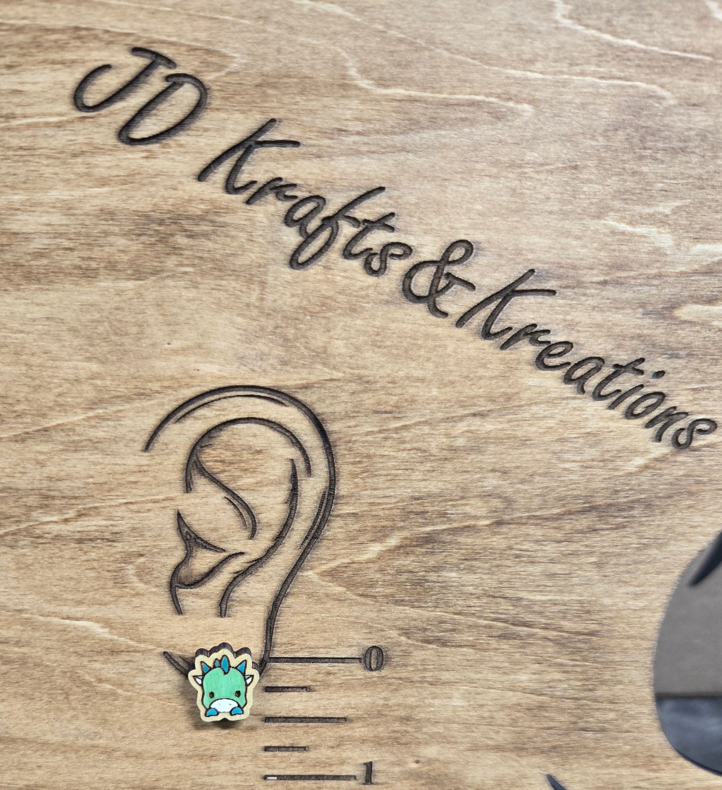 Wood Stud Earrings- Dinosaur Critter