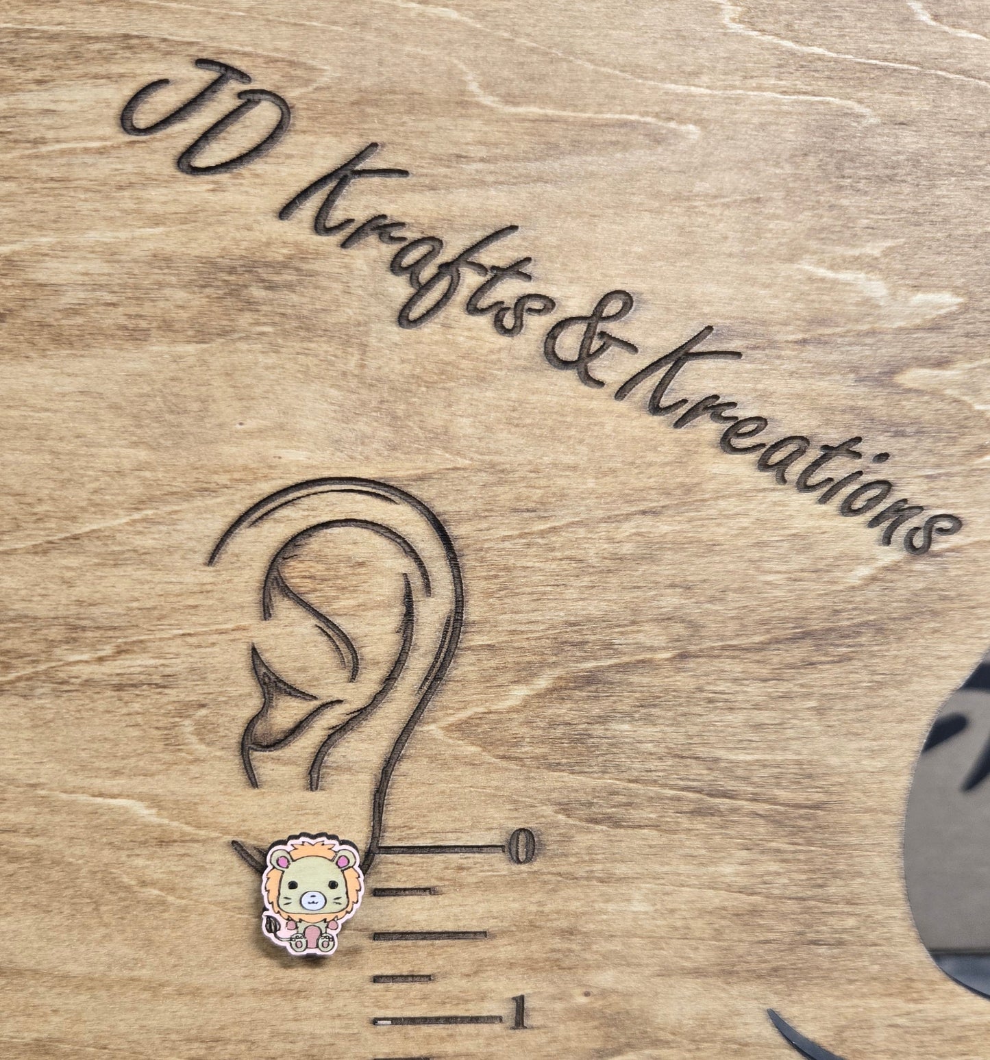 Wood Stud Earrings-Lion Critter