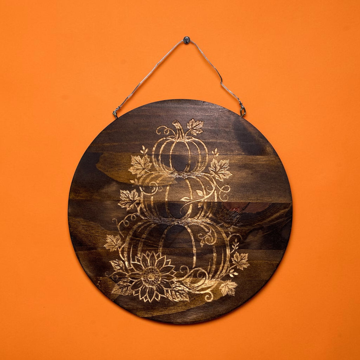 Stacked Pumpkins Round Wood Carving