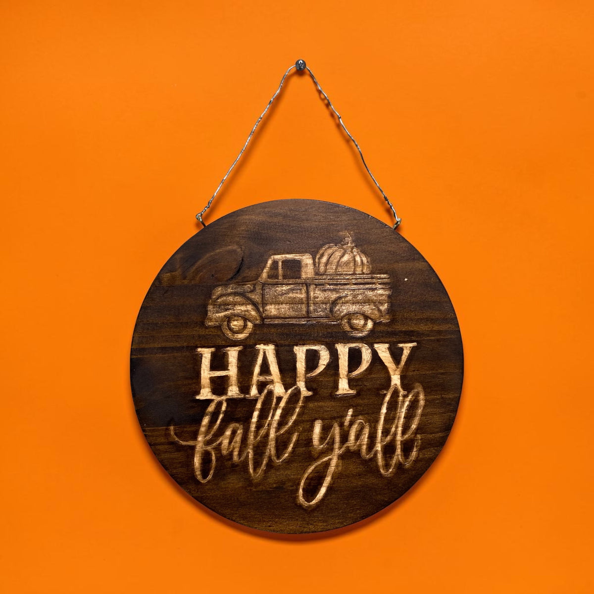 Hello Fall Round Wood Carving