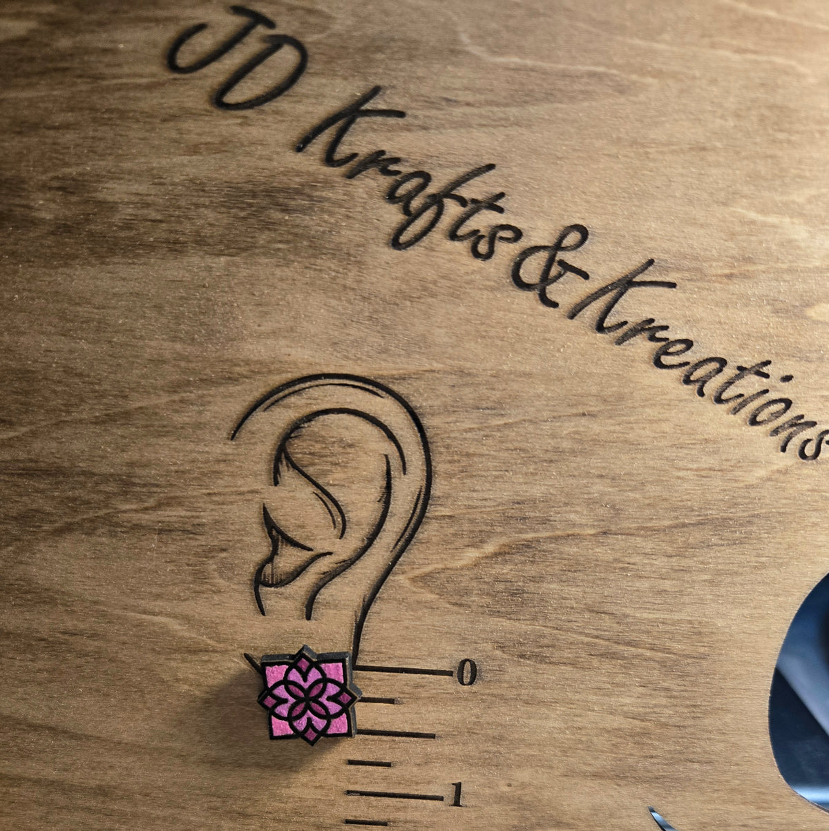 Wood Stud Earrings- Mandela Pink Flower