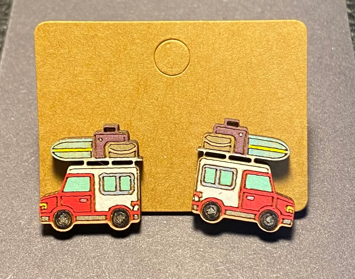Wood Stud Earrings- Camper Truck