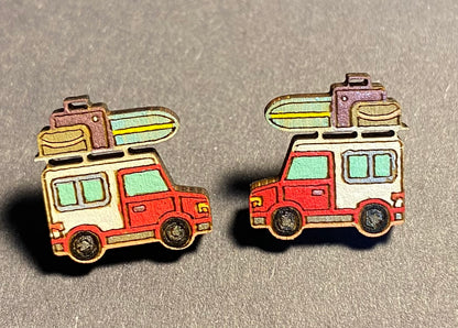 Wood Stud Earrings- Camper Truck