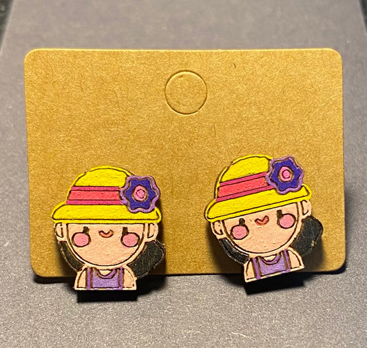 Wood Stud Earrings- Summer Girl