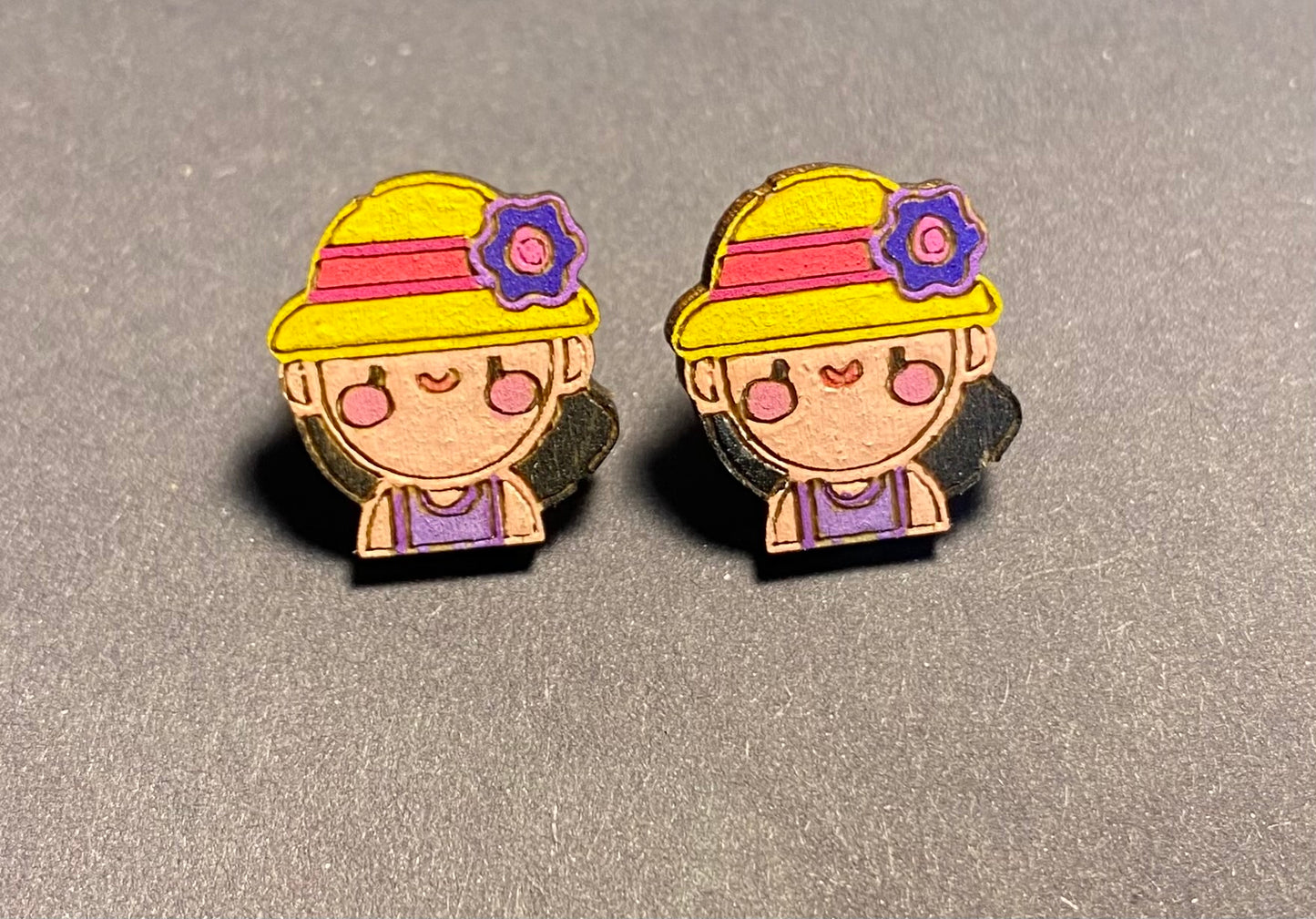 Wood Stud Earrings- Summer Girl