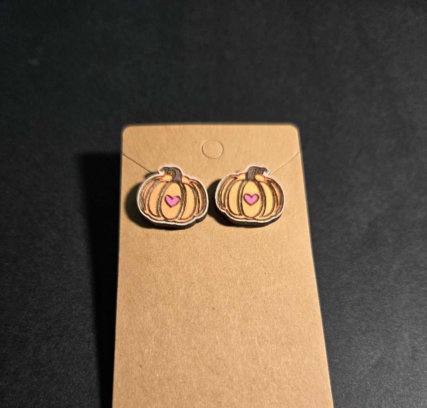 Wood Stud Earrings- Pumpkin