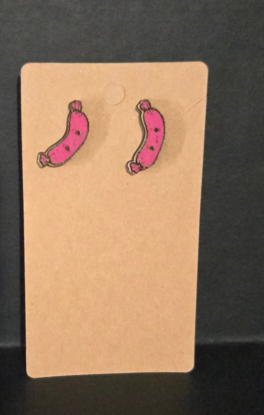 Wood Stud Earrings- Sausages