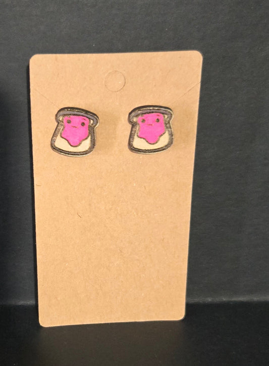 Wood Stud Earrings-Peanut Butter Jelly Toast