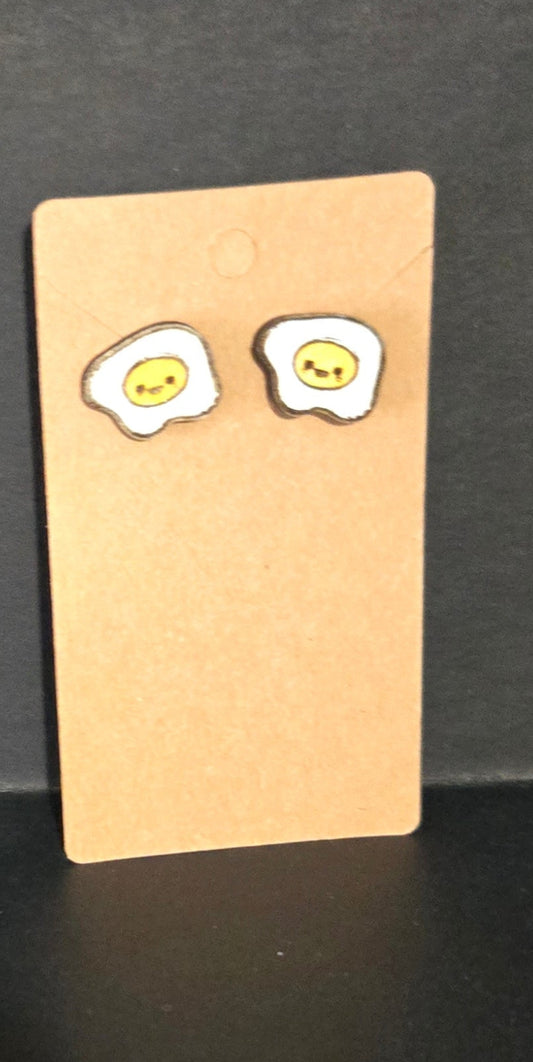 Wood Stud Earrings-Fried Eggs