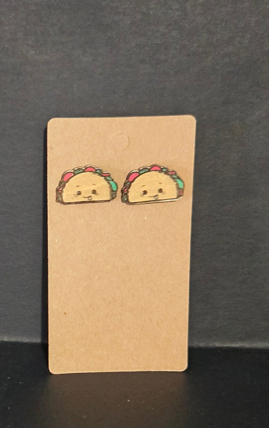 Wood Stud Earrings-Tacos