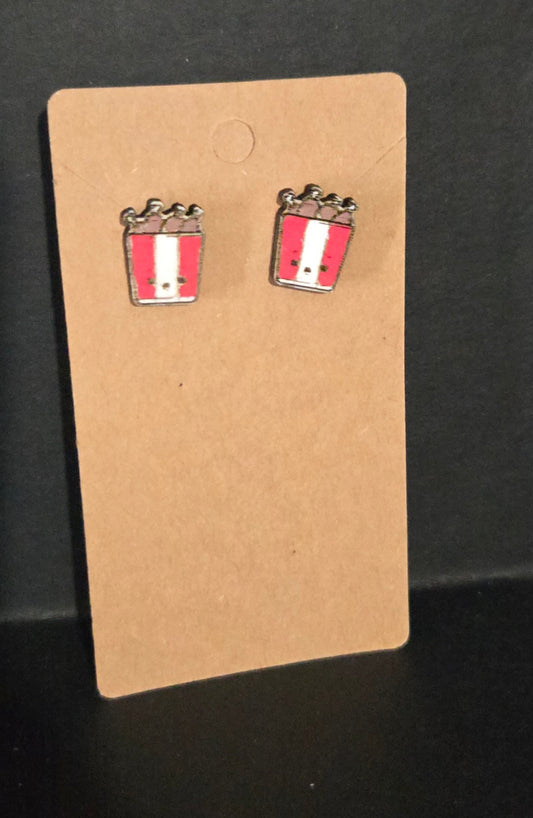 Wood Stud Earrings-Bucket of Chicken