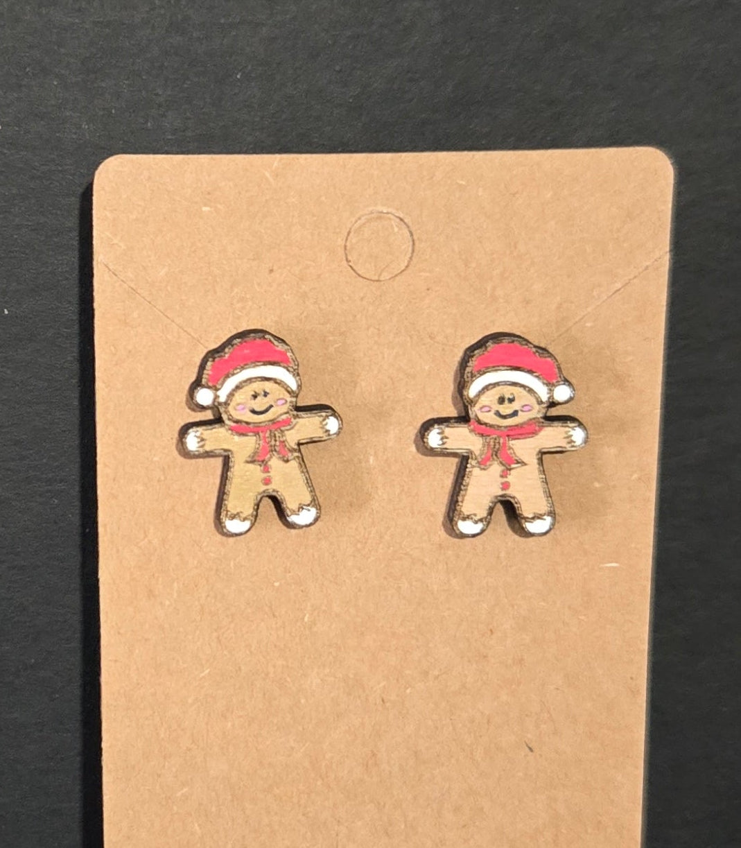 Wood Stud Earrings- Gingerbread Man