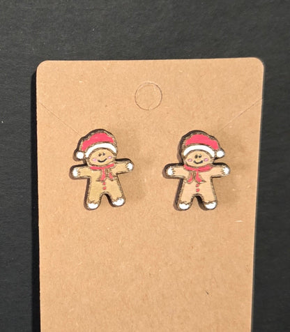Wood Stud Earrings- Gingerbread Man