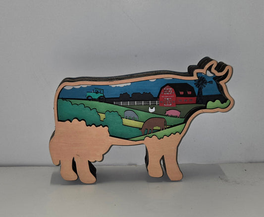 3D Layered Wood Cow