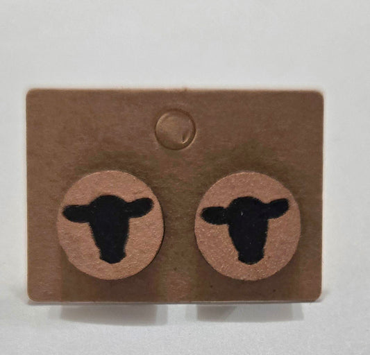 Wood Stud Earrings-Cow Head