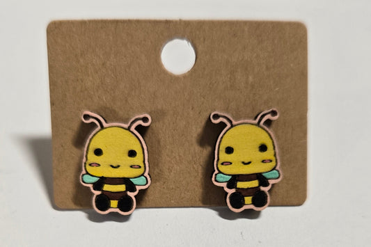 Wood Stud Earrings-Bumble Bee