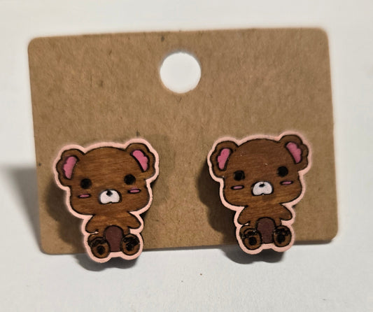 Wood Stud Earrings-Bear Critter