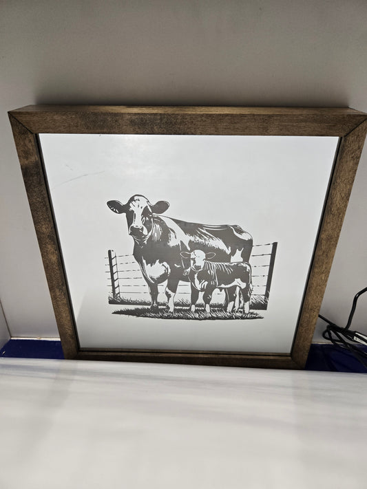 Cow/calf with Fence Mirror Light Box