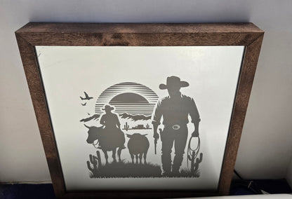 Cowboys In Sunset Mirror Light Box