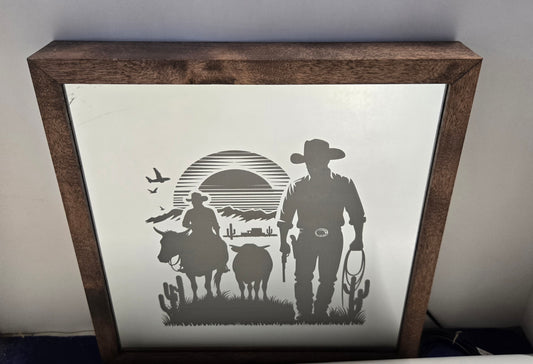 Cowboys In Sunset Mirror Light Box