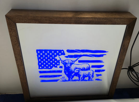 Highlander Cows with Flag Mirror Light Box