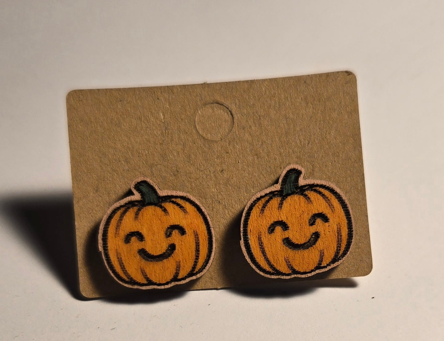 Wood Stud Earrings- Smiling Pumpkin