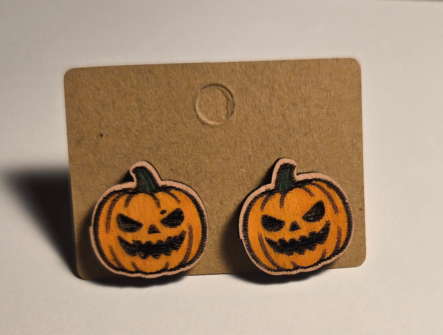 Wood Stud Earrings-Jack O' Lantern