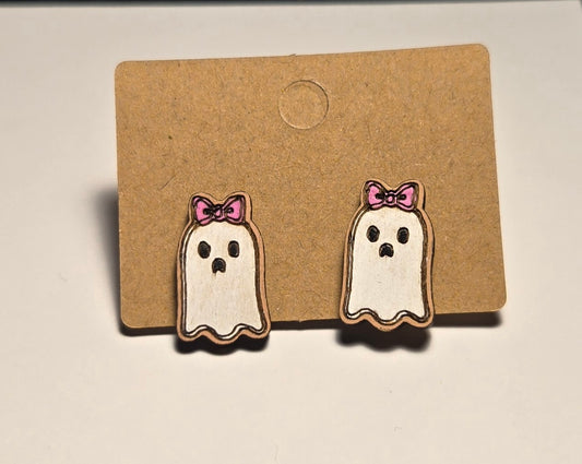 Wood Stud Earrings- Ghost