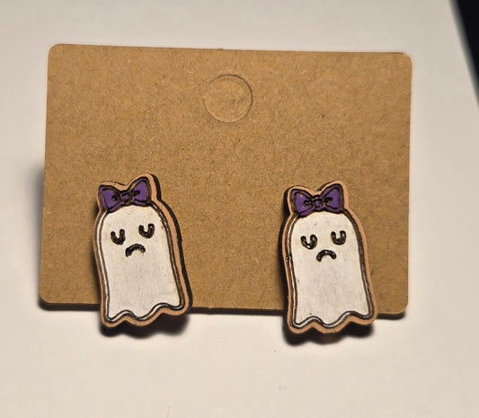Wood Stud Earrings- Ghost 2