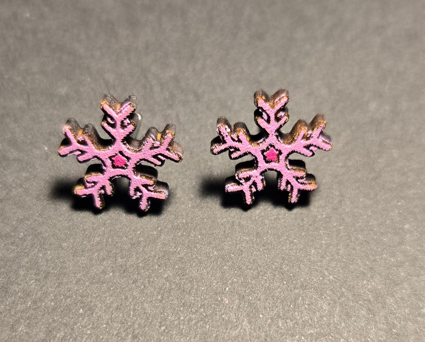 Wood Stud Earrings-Snowflake