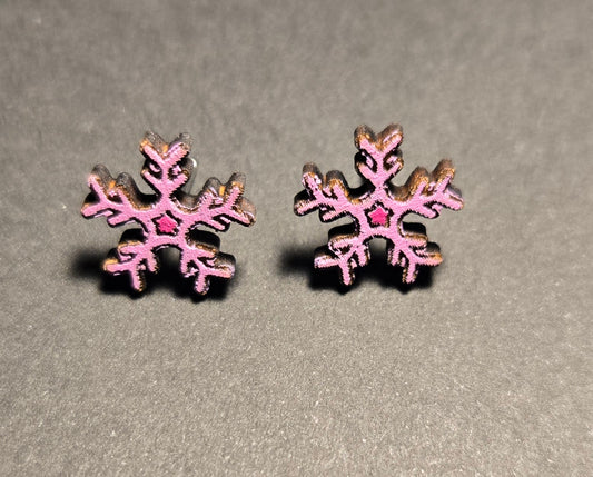Wood Stud Earrings-Snowflake