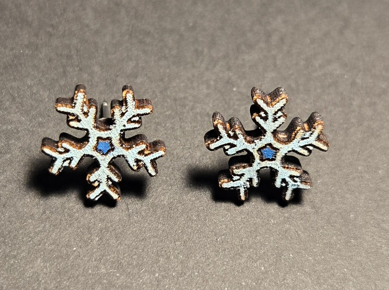 Wood Stud Earrings-Snowflake