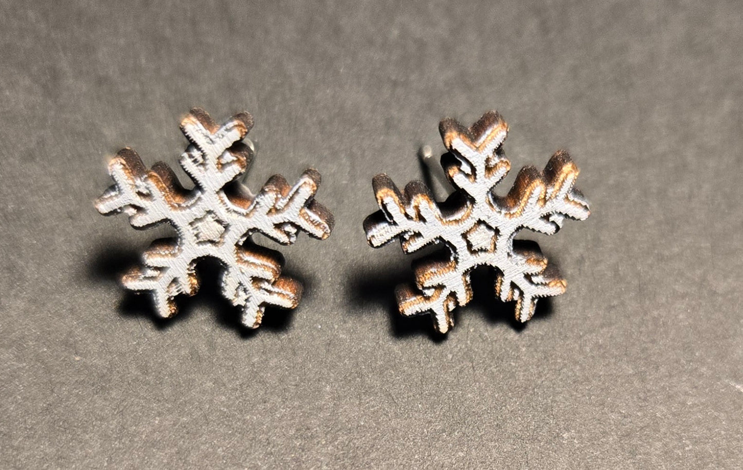 Wood Stud Earrings-Snowflake