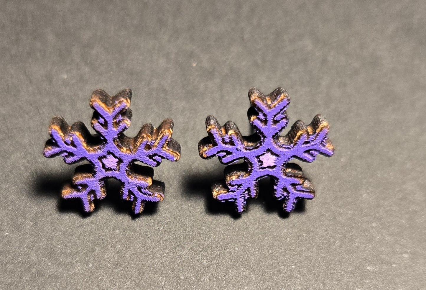 Wood Stud Earrings-Snowflake