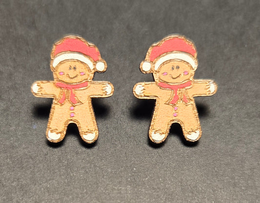 Wood Stud Earrings- Gingerbread Man