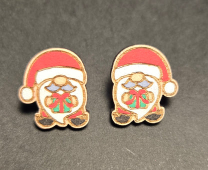 Wood Stud Earrings- Santa Gnome