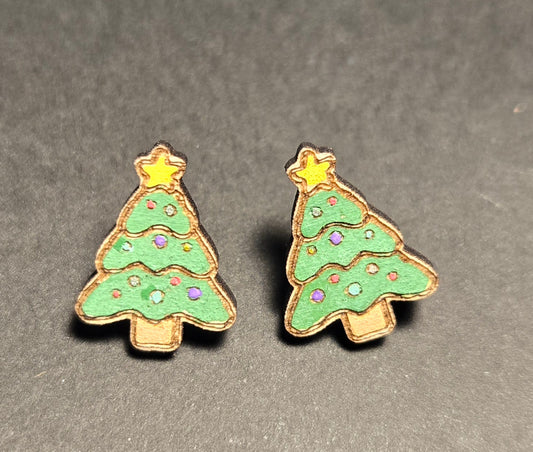 Wood Stud Earrings- Christmas Tree
