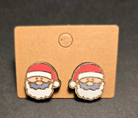 Wood Stud Earrings- Santa