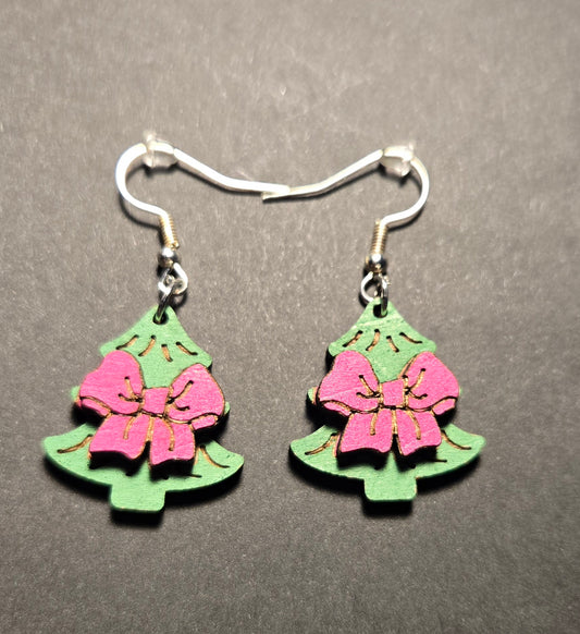 Wood Dangle Earrings- Christmas Tree