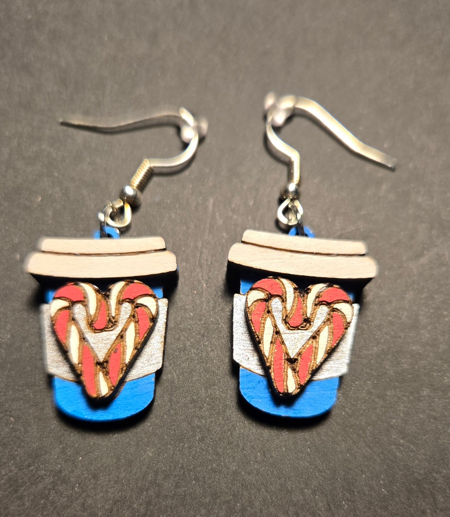 Wood Dangle Earrings- Christmas Coffee